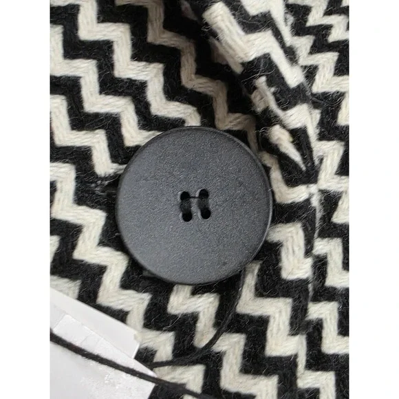 Zara Coat Womens Small Black White Houndstooth Wool Blend Long Tweed Overcoat - Picture 3 of 15